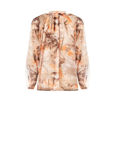 Blusa Ampla E Fluida Em Chiffon Estampado Com Laços No Decote Rinascimento