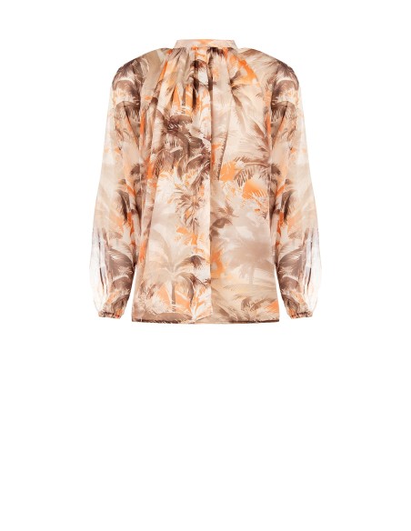 Blusa Ampla E Fluida Em Chiffon Estampado Com Laços No Decote Rinascimento