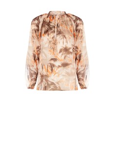 Blusa ampla e fluida em chiffon estampado com laços no decote Rinascimento