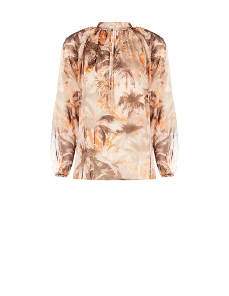 Blusa ampla e fluida em chiffon estampado com laços no decote Rinascimento