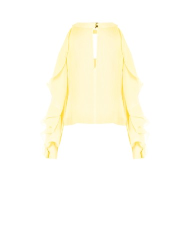 Blusa ampla em georgette com recorte e folhos nas mangas Rinascimento