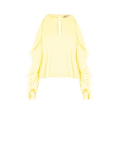 Blusa Ampla Em Georgette Com Cut-Out E Folhos Nas Mangas Rinascimento