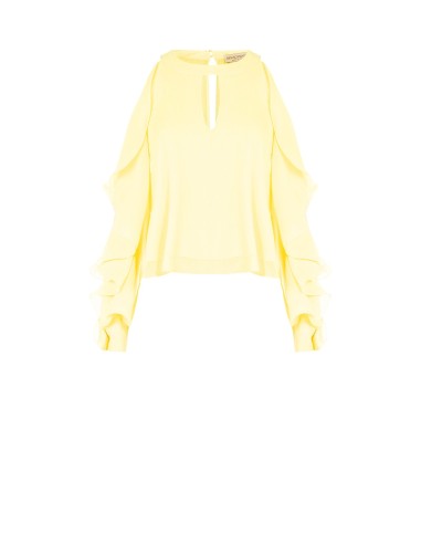 Blusa Ampla Em Georgette Com Cut-Out E Folhos Nas Mangas Rinascimento