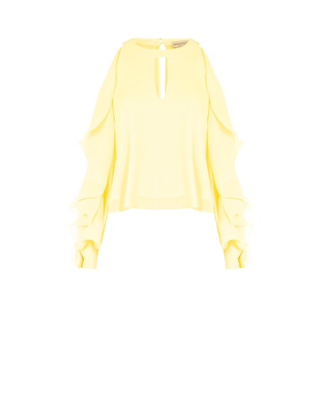 Blusa Ampla Em Georgette Com Cut-Out E Folhos Nas Mangas Rinascimento