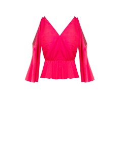 Top curto em cetim com decote cruzado e recorte na manga Rinascimento 2