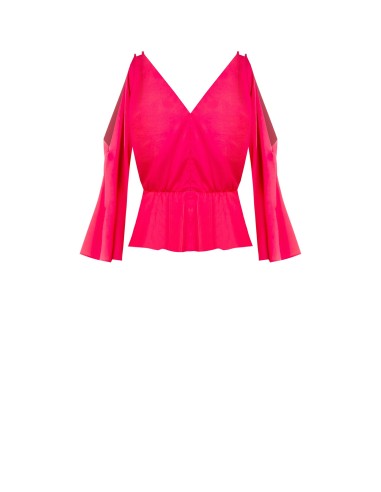 Top curto em cetim com decote cruzado e recorte na manga Rinascimento