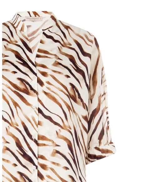 Camisa Oversize Em Algodão Com Gola Mandarim E Decote Em V Rinascimento