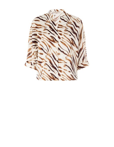 Camisa oversize em algodão com colarinho à coreana e decote em V Rinascimento