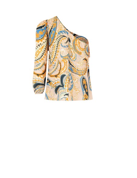 Top de um ombro ajustado com folhos Rinascimento