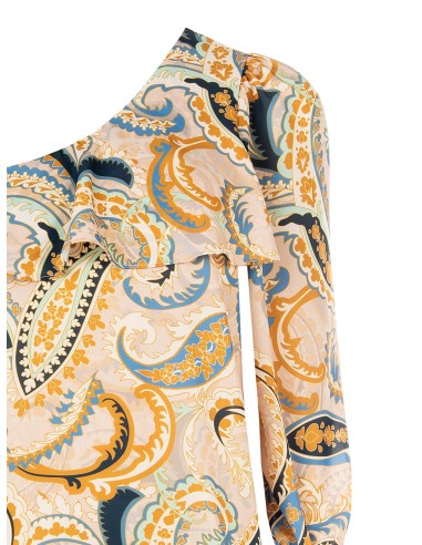 Top de um ombro só ajustado com folho Rinascimento