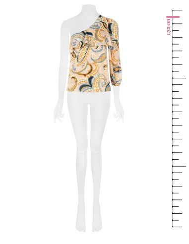 Top de um ombro cinturado com folhos Rinascimento