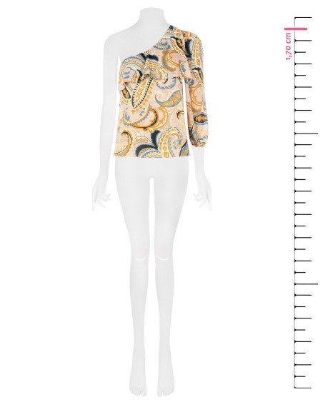 Top de um ombro cinturado com folhos Rinascimento