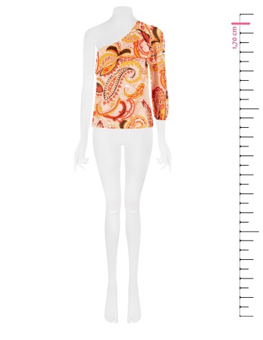 Top de um ombro ajustado com folhos Rinascimento