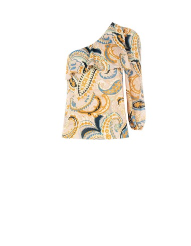 Top de Um Ombro Cintado com Folhos Rinascimento