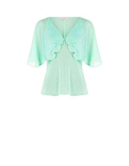 Blusa sem mangas em crepe com mangas borboleta Rinascimento