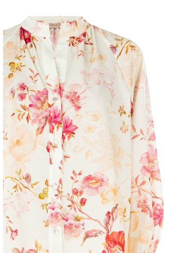 Camisa em algodão com decote em V e gola à coreana Rinascimento