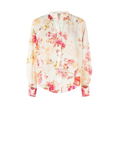 Camisa em algodão com decote em V e colarinho à coreana Rinascimento