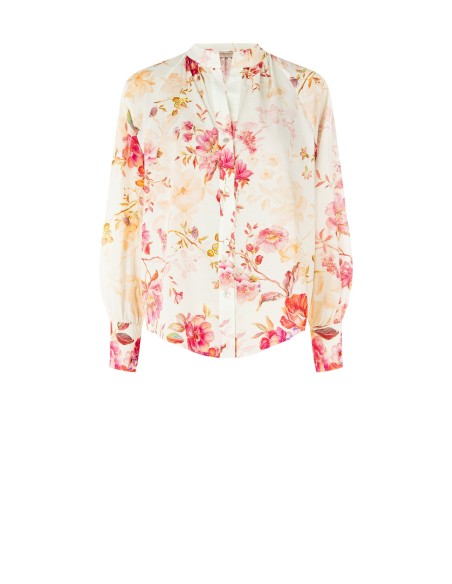 Camisa em algodão com decote em V e colarinho à coreana Rinascimento