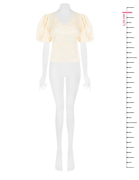 Top cintado em algodão com bordados de folha e decote em V Rinascimento