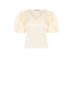 Top acinturado em algodão com bordados de folhas e decote em V Rinascimento