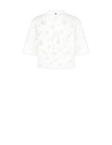 Camisa ampla em mistura de algodão bordada com flores e vazada com decote em V Rinascimento