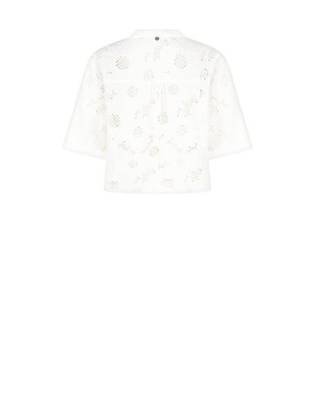 Camisa ampla em mistura de algodão bordada com flores e vazada com decote em V Rinascimento