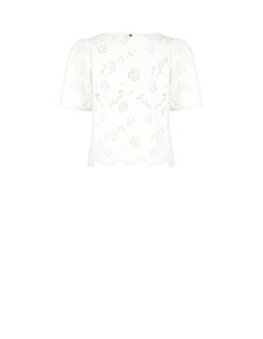 Blusa Ampla Em Mistura De Algodão Bordada Com Flores E Com Motivos Vazados Rinascimento 2