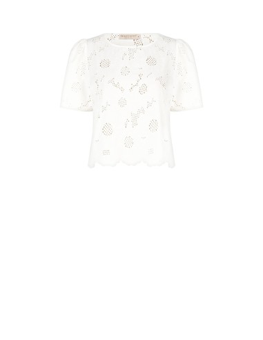 Blusa Ampla Em Mistura De Algodão Bordada Com Flores E Com Motivos Vazados Rinascimento