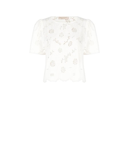 Blusa Ampla Em Mistura De Algodão Bordada Com Flores E Com Motivos Vazados Rinascimento