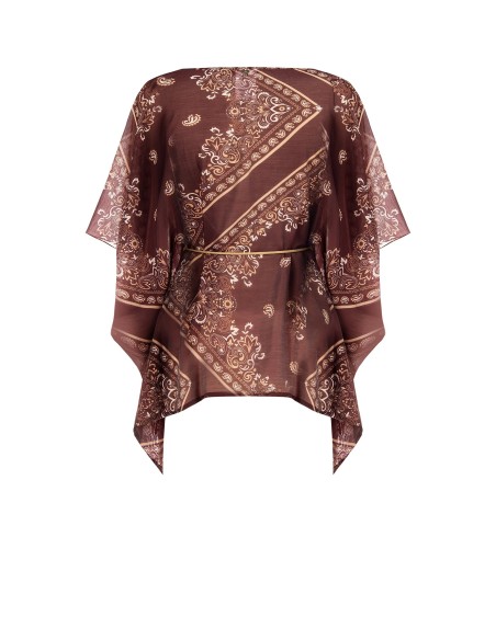 Blusa kimono em viscose com cinto de corda a condizer Rinascimento