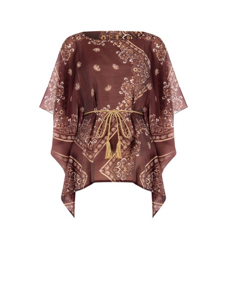 Blusa Kimono em Viscose com Cinto de Corda Combinada Rinascimento