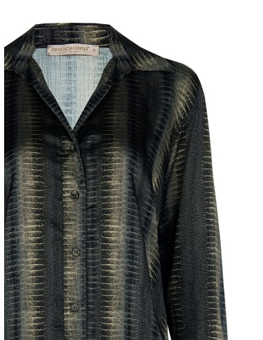 Camisa Ampla E Fluida Em Cetim Estampado De Píton Rinascimento