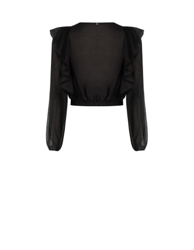 Blusa de manga balão em fibra ecológica com decote em V Rinascimento