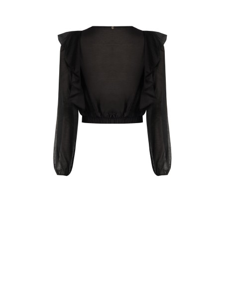 Blusa de manga balão em fibra ecológica com decote em V Rinascimento