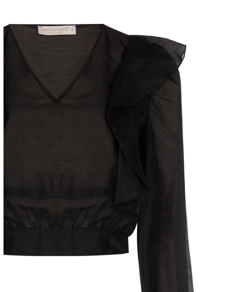 Blusa com mangas balão em fibra ecológica com decote em V Rinascimento