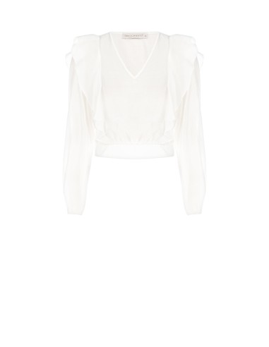 Blusa de manga balão em fibra ecológica com decote em V Rinascimento