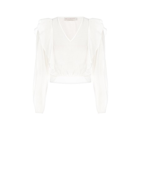 Blusa de manga balão em fibra ecológica com decote em V Rinascimento