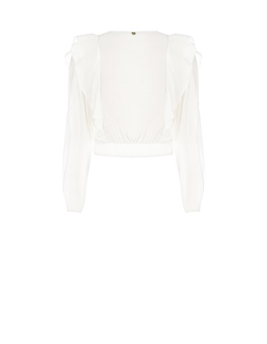 Blusa com Mangas Balão em Fibra Ecológica com Decote em V Rinascimento