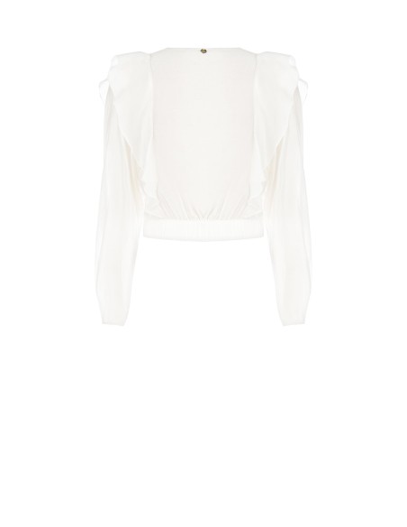 Blusa com Mangas Balão em Fibra Ecológica com Decote em V Rinascimento