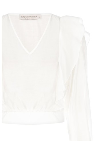 Blusa com mangas balão em fibra ecológica com decote em V Rinascimento