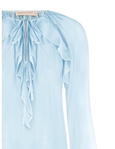 Blusa em tecido leve semitransparente com folhos Rinascimento