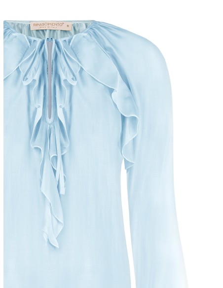 Blusa em tecido leve semitransparente com folhos Rinascimento