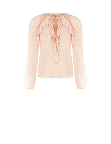 Blusa em tecido leve semitransparente com folhos Rinascimento