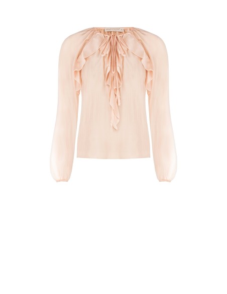 Blusa em tecido leve semitransparente com folhos Rinascimento