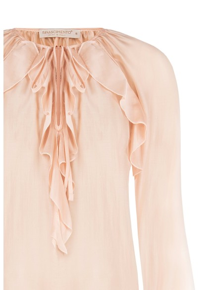 Blusa em Tecido Leve Semitransparente com Folhos Rinascimento