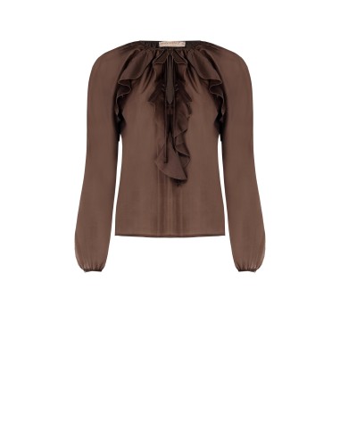 Blusa em tecido leve semitransparente com folhos Rinascimento