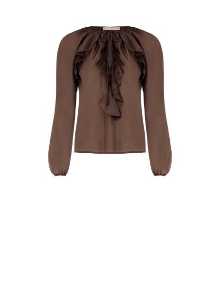Blusa em tecido leve semitransparente com folhos Rinascimento