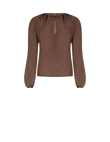 Blusa Em Tecido Leve Semitransparente Com Folhos Rinascimento