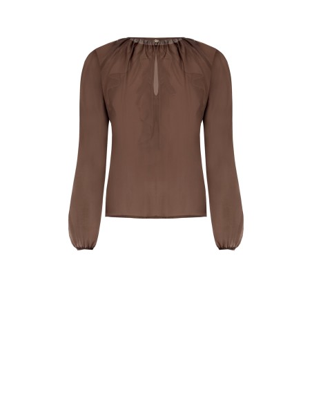 Blusa Em Tecido Leve Semitransparente Com Folhos Rinascimento