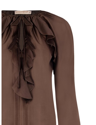 Blusa em tecido leve semitransparente com folhos Rinascimento